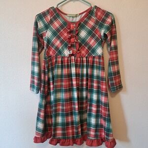 Millie Loves Lily Girls Red Green Plaid Holiday Dress Long Sleeve Ruffle Size 10